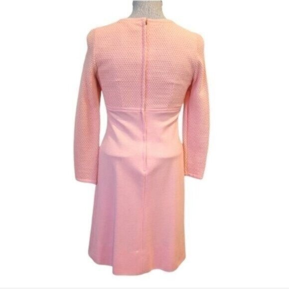 Vintage Jonathan Logan 60's Wool Knit Long Sleeve Dress Pink - Picture 3 of 9